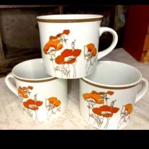 Set Of 3 Coffee Cups  Royal Doulton Field Flower Design Retro  Coffee Mugs